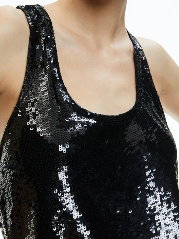 Tops Women Alice Olivia AVRIL SEQUIN BOXY TANK Black