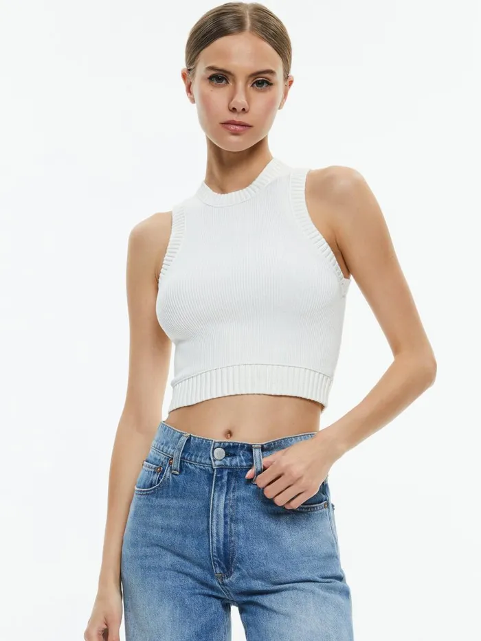 Tops Women Alice Olivia BIGSBY RIBBED TANK Soft White