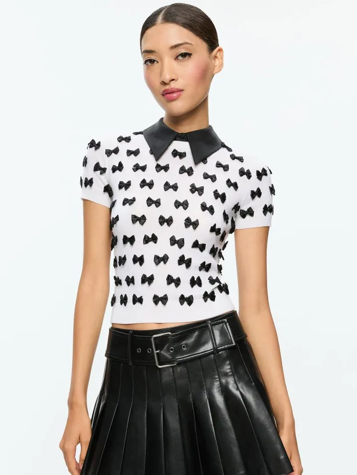Tops Women Alice Olivia CIARA SHORT SLEEVE PULLOVER Soft Whiteblack