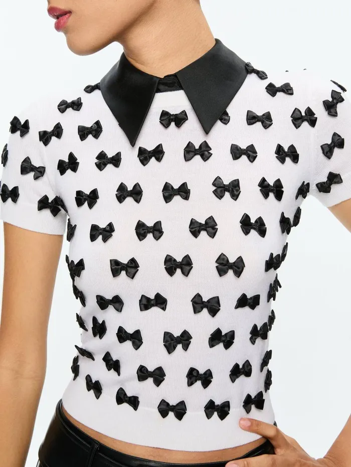 Tops Women Alice Olivia CIARA SHORT SLEEVE PULLOVER Soft Whiteblack