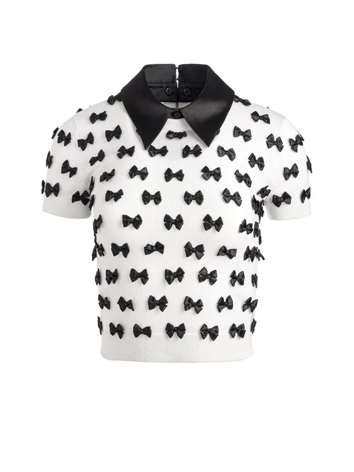 Tops Women Alice Olivia CIARA SHORT SLEEVE PULLOVER Soft Whiteblack