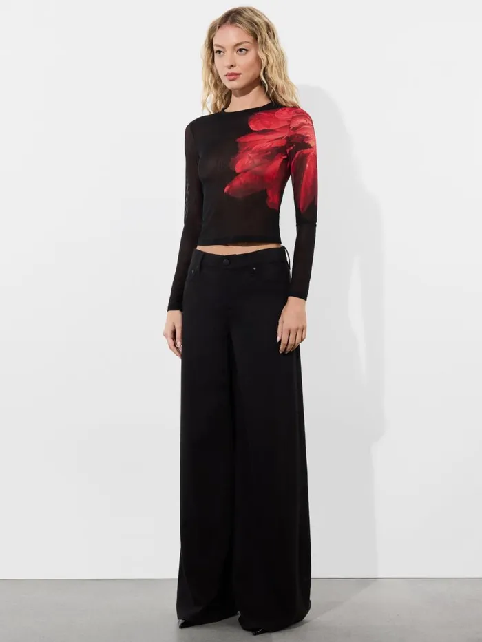 Tops Women Alice Olivia DELAINA MESH LONG SLEEVE CROP TOP Italian Landscape
