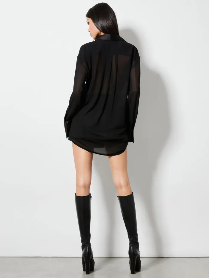Tops Women Alice Olivia FINELY SHEER OVERSIZED BUTTON DOWN Black