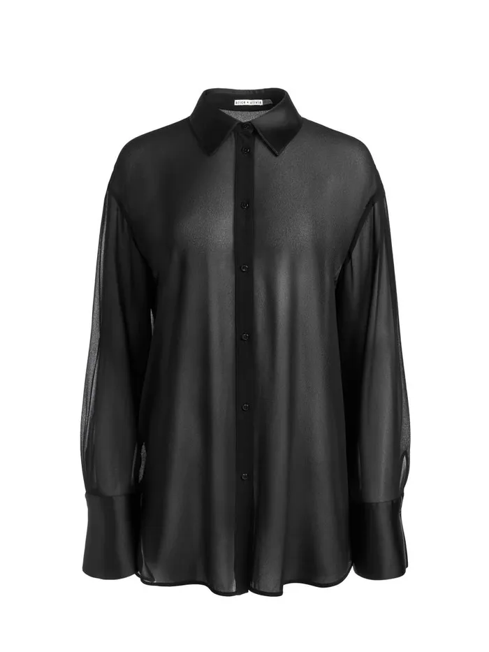 Tops Women Alice Olivia FINELY SHEER OVERSIZED BUTTON DOWN Black