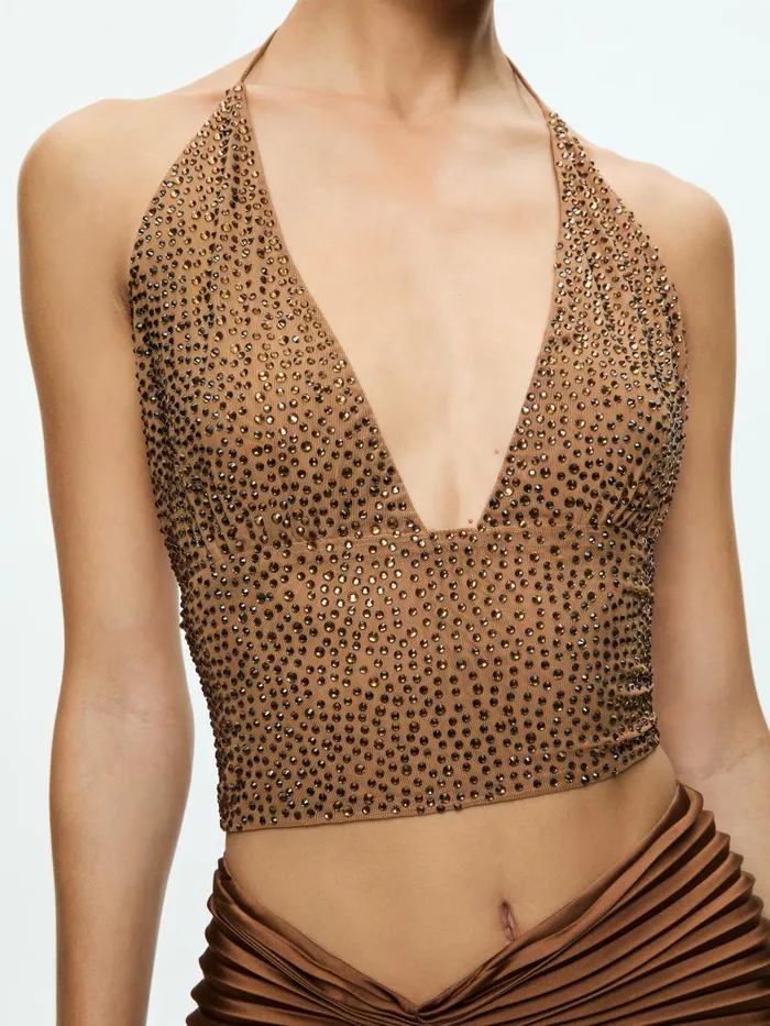 Tops Women Alice Olivia HANNAH EMBELLISHED TOP Tancrystal