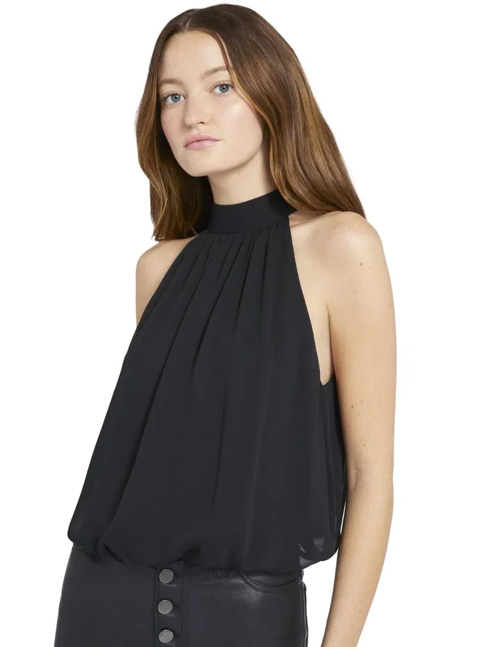 Tops Women Alice Olivia MARIS HALTER NECK GATHERED TOP Black
