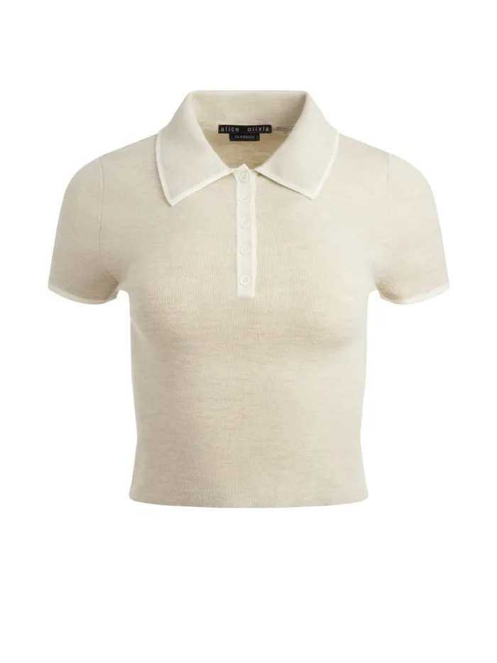 Tops Women Alice Olivia MEDA POLO Oatmeal Heathersoft White