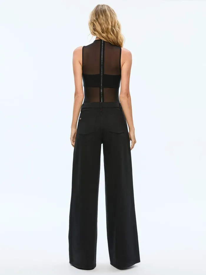 Tops Women Alice Olivia NICHOL HIGH NECK SLEEVELESS MESH BODYSUIT Black