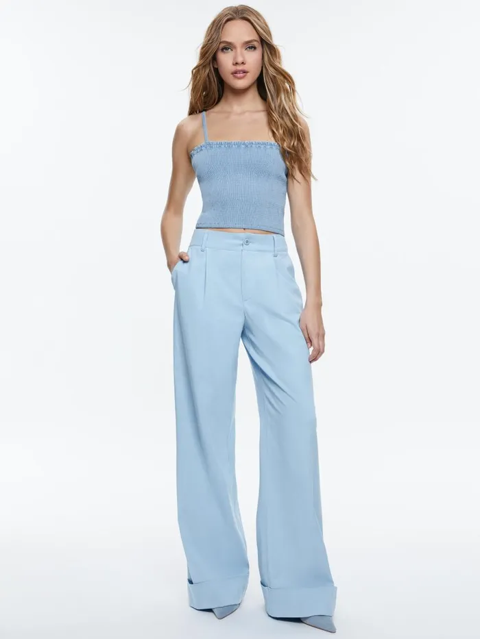 Tops Women Alice Olivia PENELOPE SMOCKED DENIM TOP Leona Light Blue