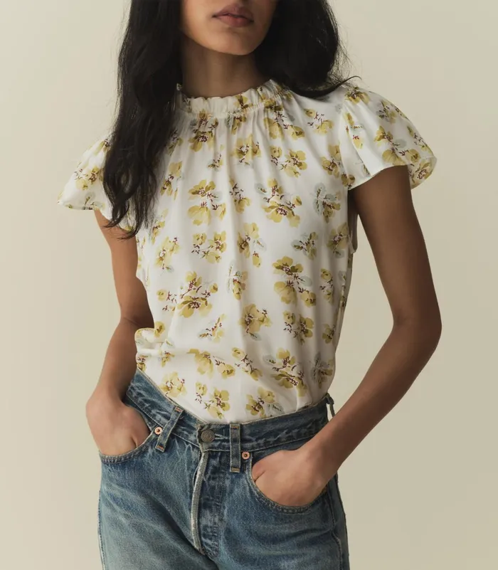 Tops Women DEN Yvie Top Gold Frolicking Floral Tops Women DEN Yvie Top Gold Frolicking Floral