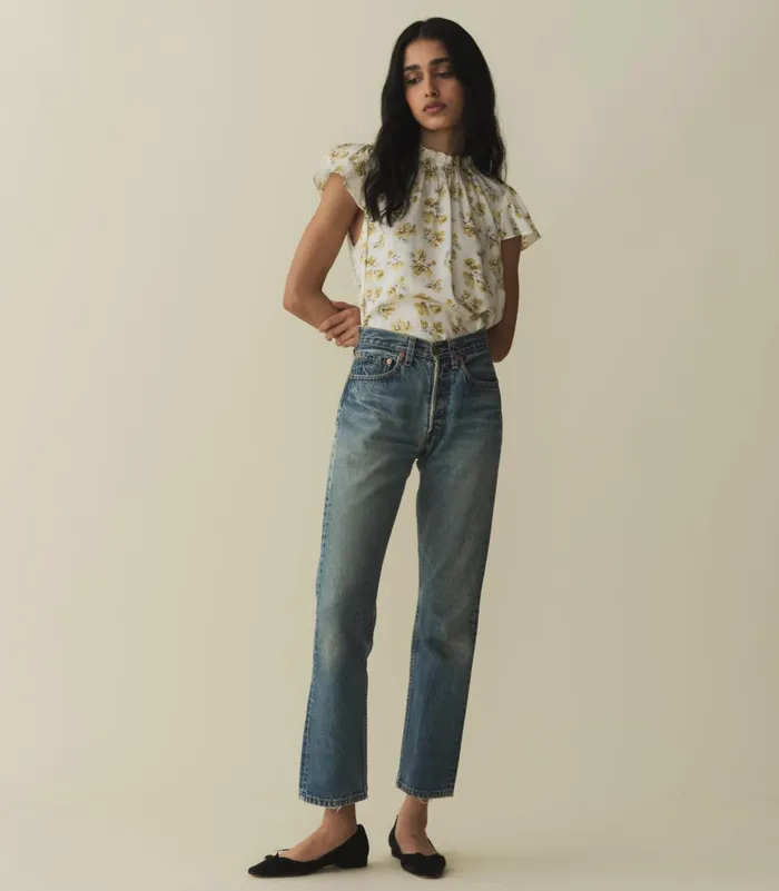 Tops Women DEN Yvie Top Gold Frolicking Floral Tops Women DEN Yvie Top Gold Frolicking Floral