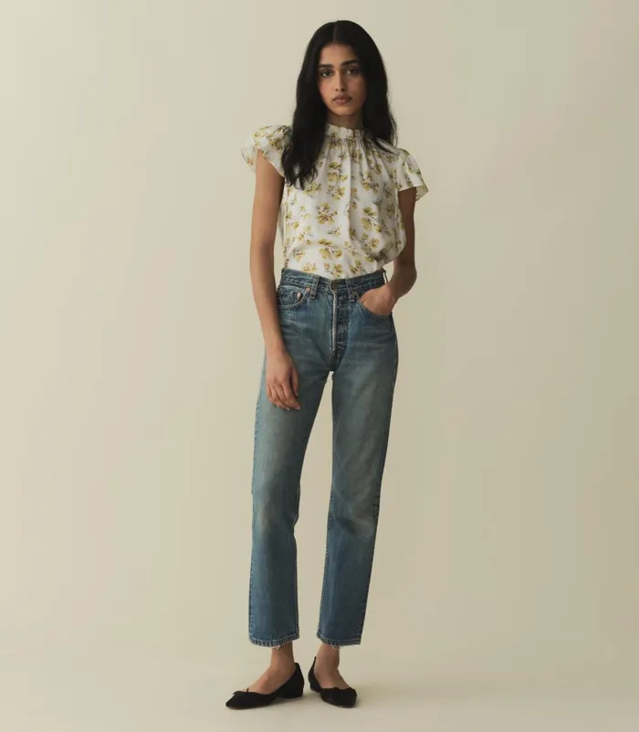 Tops Women DEN Yvie Top Gold Frolicking Floral Tops Women DEN Yvie Top Gold Frolicking Floral