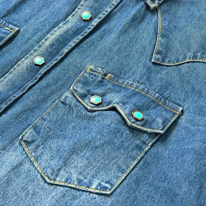 Turquoise Snap Western Denim Shirt Blue Men Stetson Classic Cut