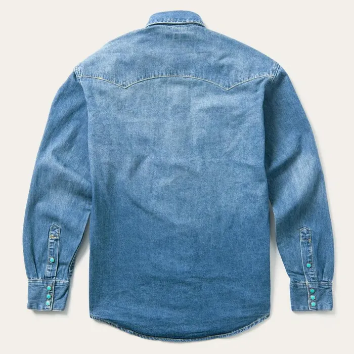 Turquoise Snap Western Denim Shirt Blue Men Stetson Classic Cut
