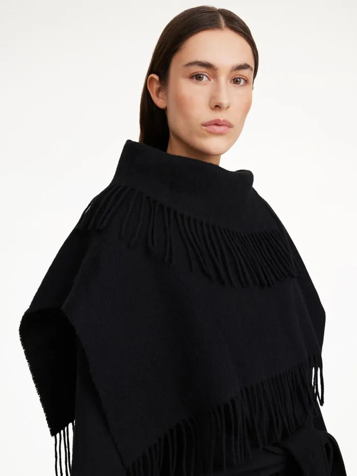 Turtla Wool Fringe Bib Black Women By Malene Birger Scarves