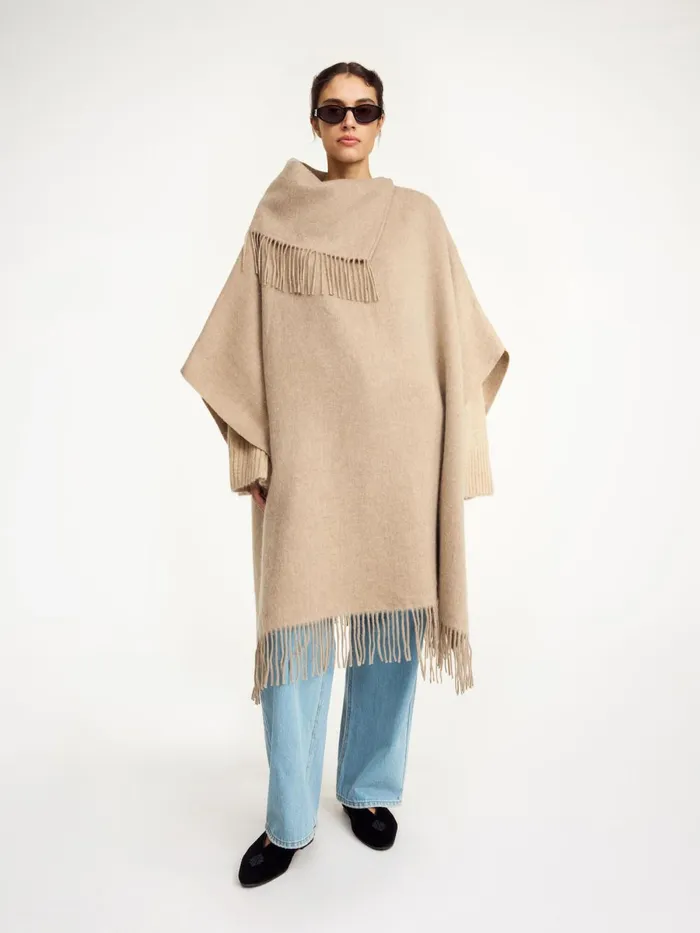 Turtlo Wool Poncho Grey Brown Melange Women By Malene Birger Scarves