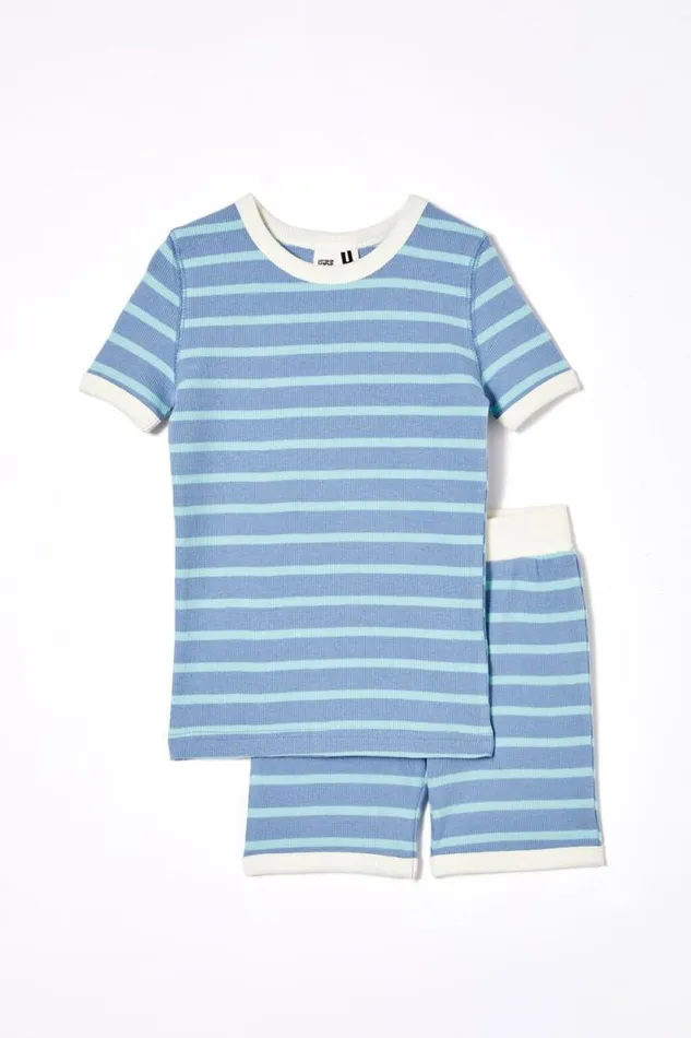Tyler Short Sleeve Pyjama Set Marian Stripe Dusty Bluebarber Blue GirlsBoys Cotton On Sleepwear Tyler Short Sleeve Pyjama Set Marian Stripe Dusty Bluebarber Blue GirlsBoys Cotton On Sleepwear