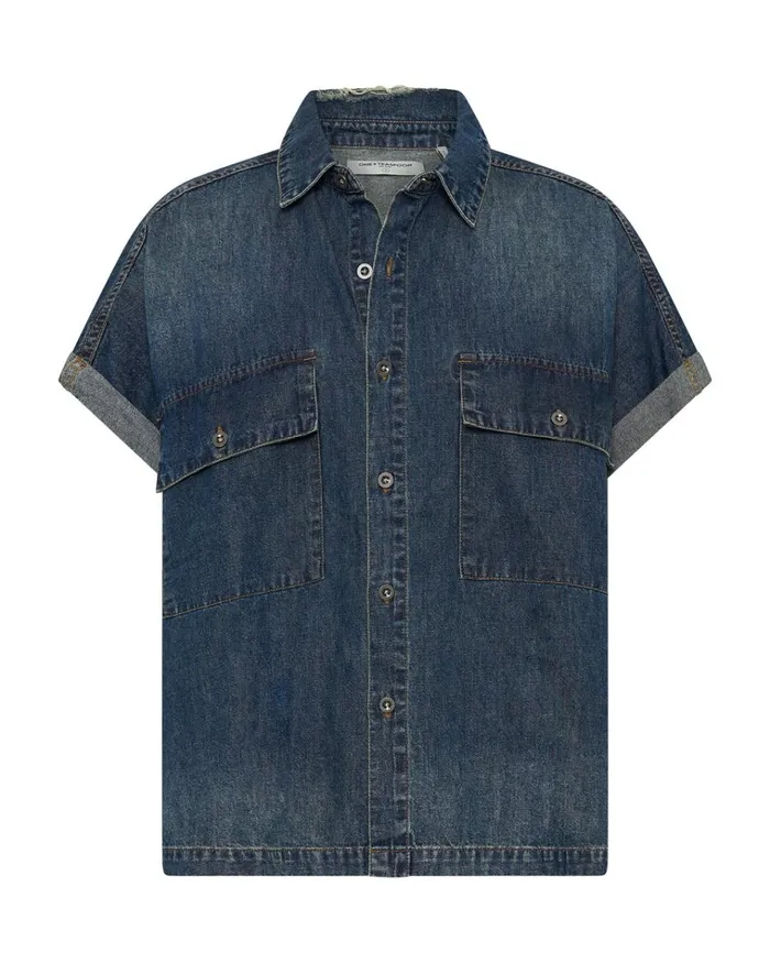 USED BLUE CUT OFF DENIM SHIRT Women One Teaspoon Denim Tops USED BLUE CUT OFF DENIM SHIRT Women One Teaspoon Denim Tops