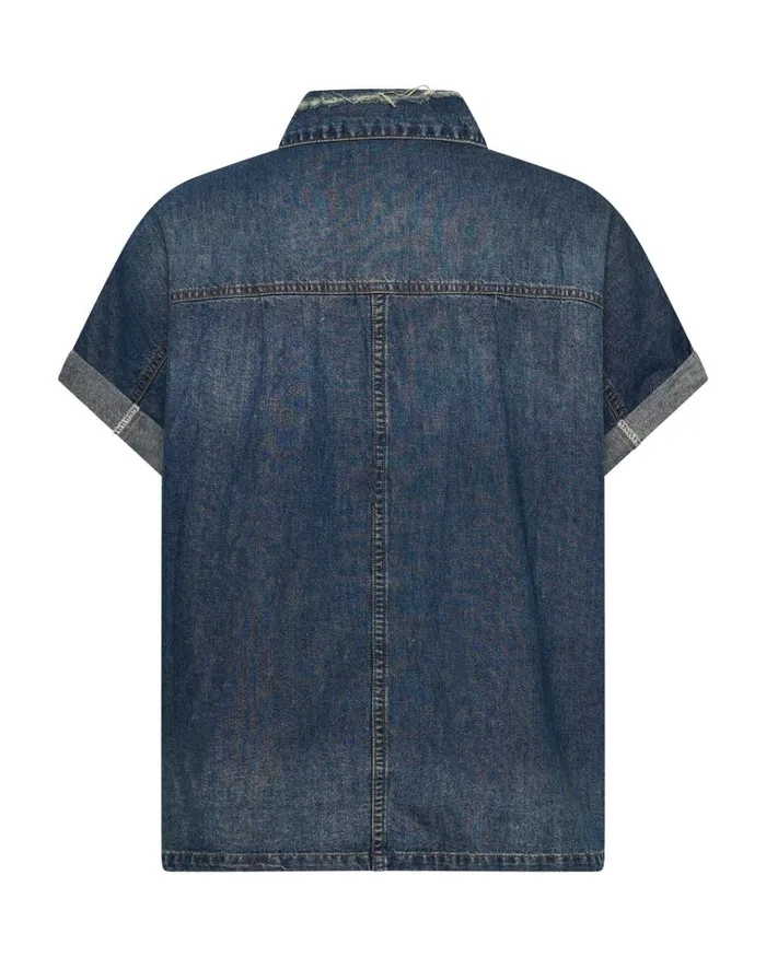 USED BLUE CUT OFF DENIM SHIRT Women One Teaspoon Denim Tops USED BLUE CUT OFF DENIM SHIRT Women One Teaspoon Denim Tops