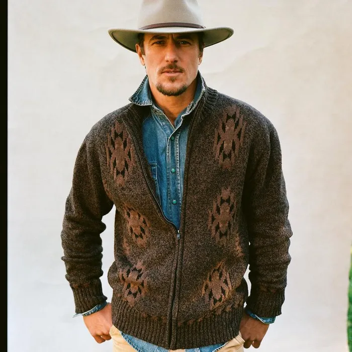 Vertical Aztec Cardigan Brown Men Stetson Jackets