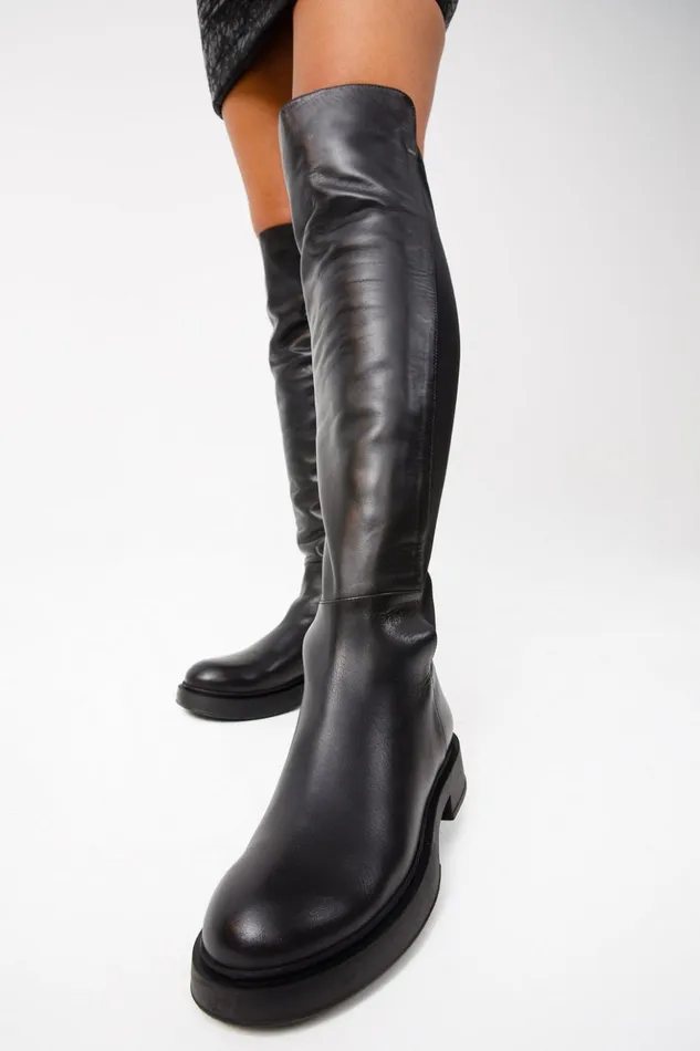 Vinci Leather Boots and Booties The Harmony Belle Black Leather Knee High Boot 8211 Women