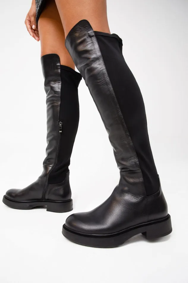 Vinci Leather Boots and Booties The Harmony Belle Black Leather Knee High Boot 8211 Women