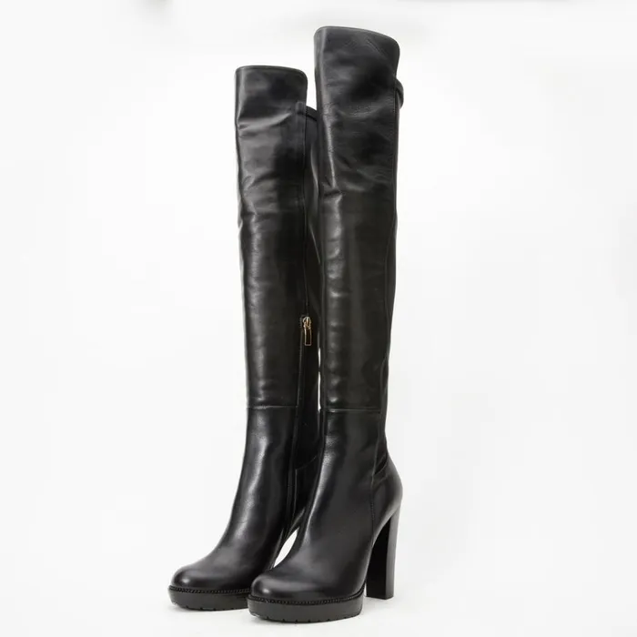 Vinci Leather Boots and Booties The Sao Paulo Black Leather Knee High Platform Heel Boot 8211 Women