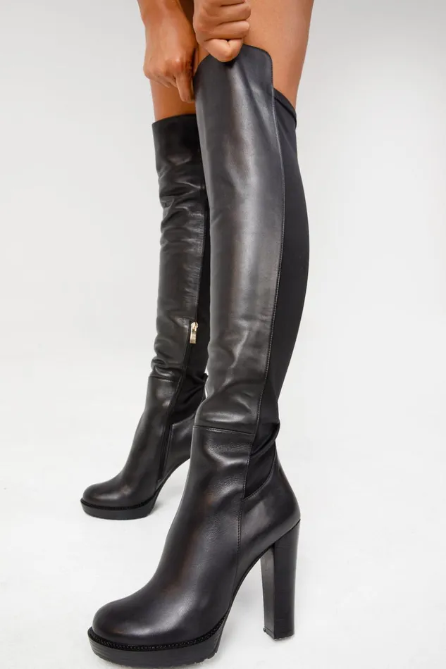 Vinci Leather Boots and Booties The Sao Paulo Black Leather Knee High Platform Heel Boot 8211 Women