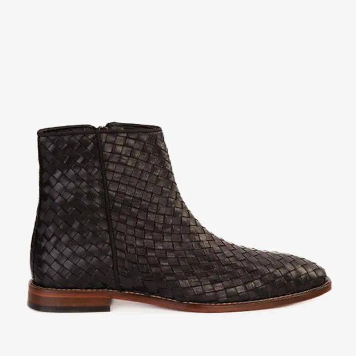 Vinci Leather Boots The Wellington Black Handwoven Leather Boot With A Zipper 8211 Men Vinci Leather Boots The Wellington Black Handwoven Leather Boot With A Zipper 8211 Men