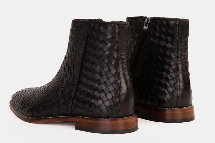 Vinci Leather Boots The Wellington Black Handwoven Leather Boot With A Zipper 8211 Men