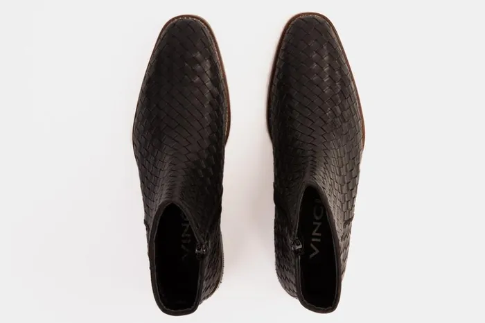 Vinci Leather Boots The Wellington Black Handwoven Leather Boot With A Zipper 8211 Men
