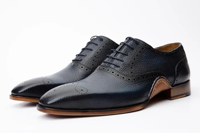 Vinci Leather Dress Shoes The Draco Handmade Navy Blue Semi Brogue Oxford Shoe 8211 Men