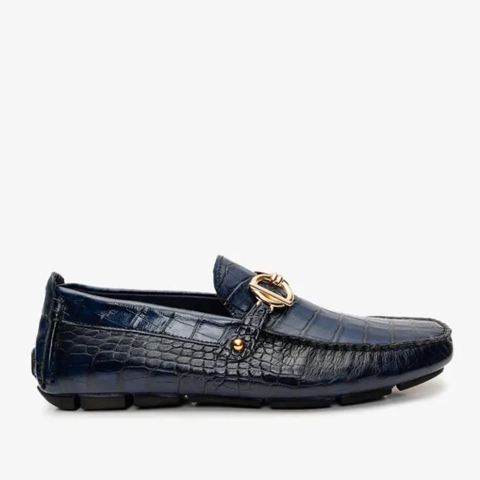Vinci Leather Dress Shoes The Pisa Navy Blue Leather Bit Drive Loafer Shoe 8211 Men