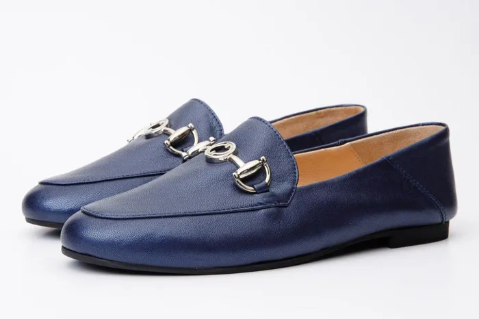 Vinci Leather Flats Luanda Navy Blue Leather Flat Shoe 8211 Women