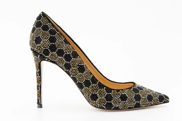 Vinci Leather Heels The Bolu Black and Gold Glitter Leather Pump Shoe 8211 Women