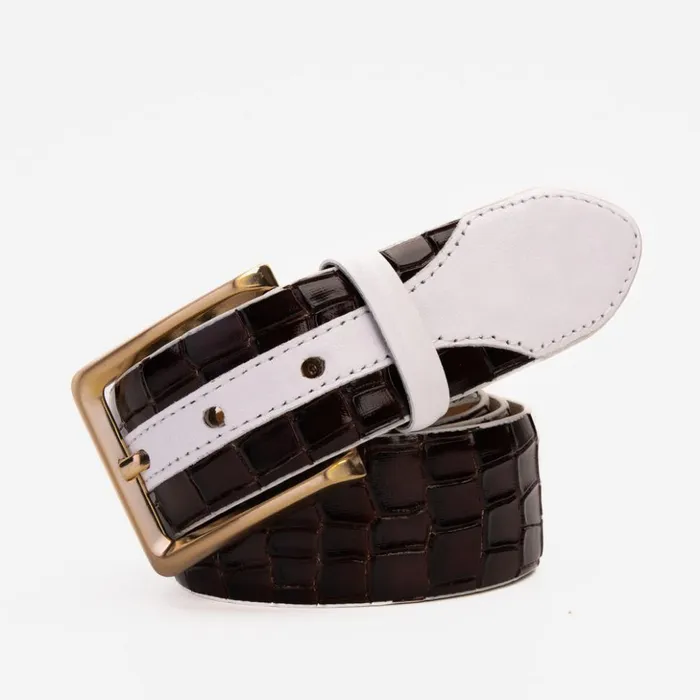 Vinci Leather Leather Belts The Bellagio Brown and White Leather Belt 8211 Men