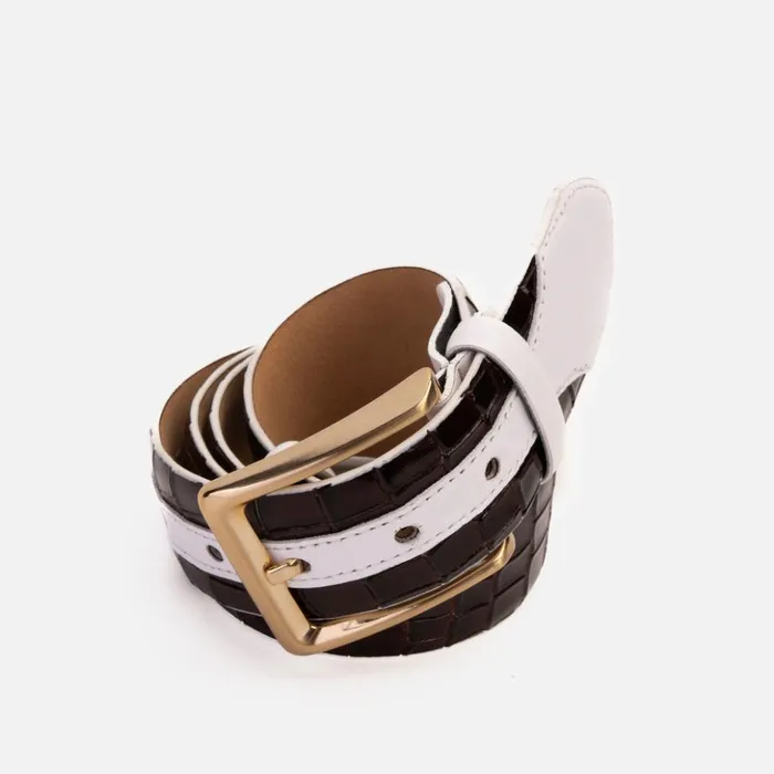 Vinci Leather Leather Belts The Bellagio Brown and White Leather Belt 8211 Men