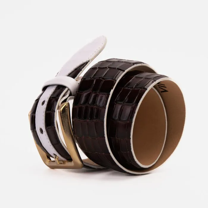 Vinci Leather Leather Belts The Bellagio Brown and White Leather Belt 8211 Men