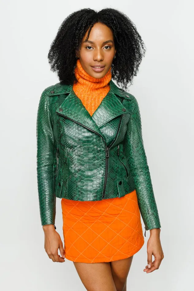 Vinci Leather Leather Jackets The Pythn Skin Green Leather Jacket 8211 Women
