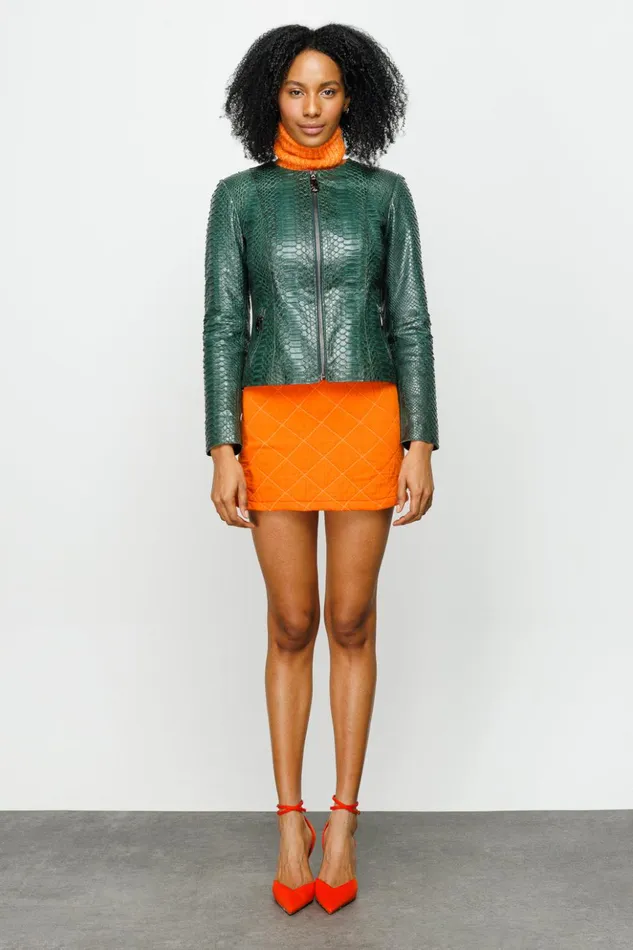 Vinci Leather Leather Jackets The Pythn Skin Green Leather Jacket 8211 Women