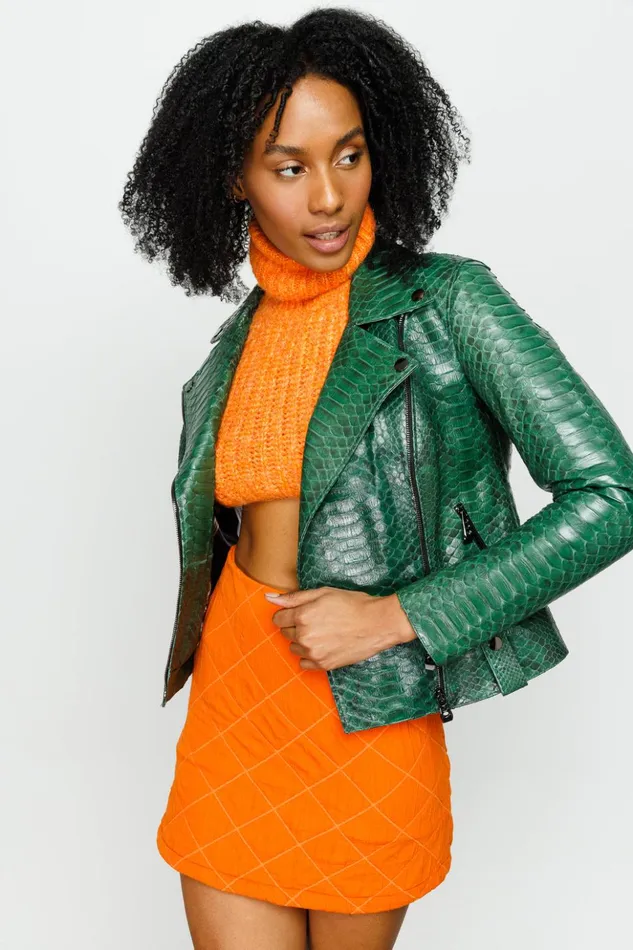 Vinci Leather Leather Jackets The Pythn Skin Green Leather Jacket 8211 Women