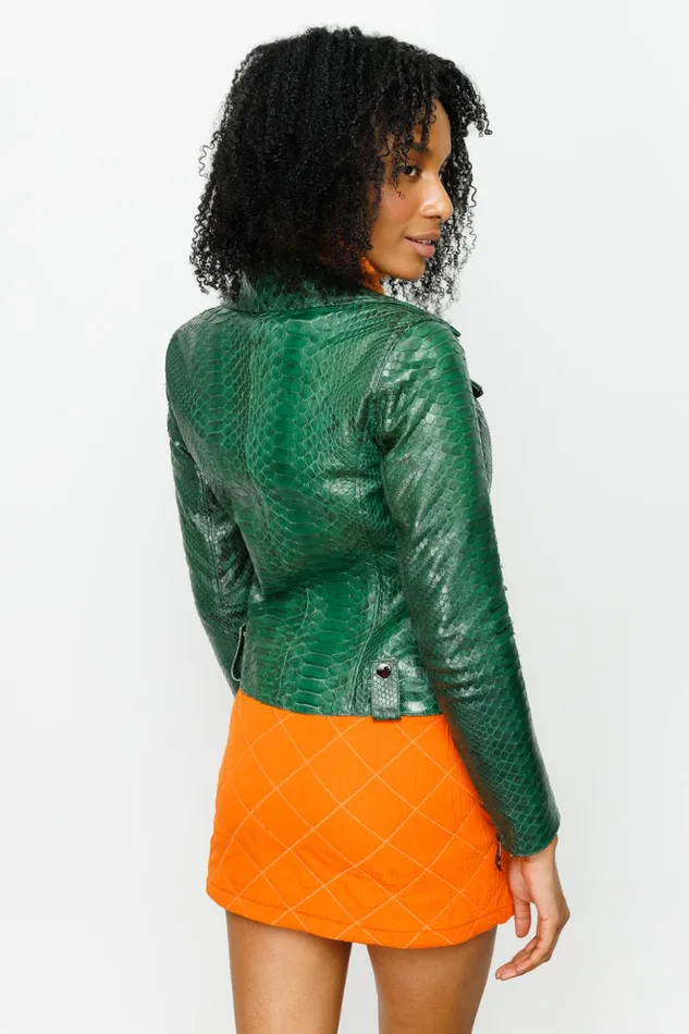 Vinci Leather Leather Jackets The Pythn Skin Green Leather Jacket 8211 Women