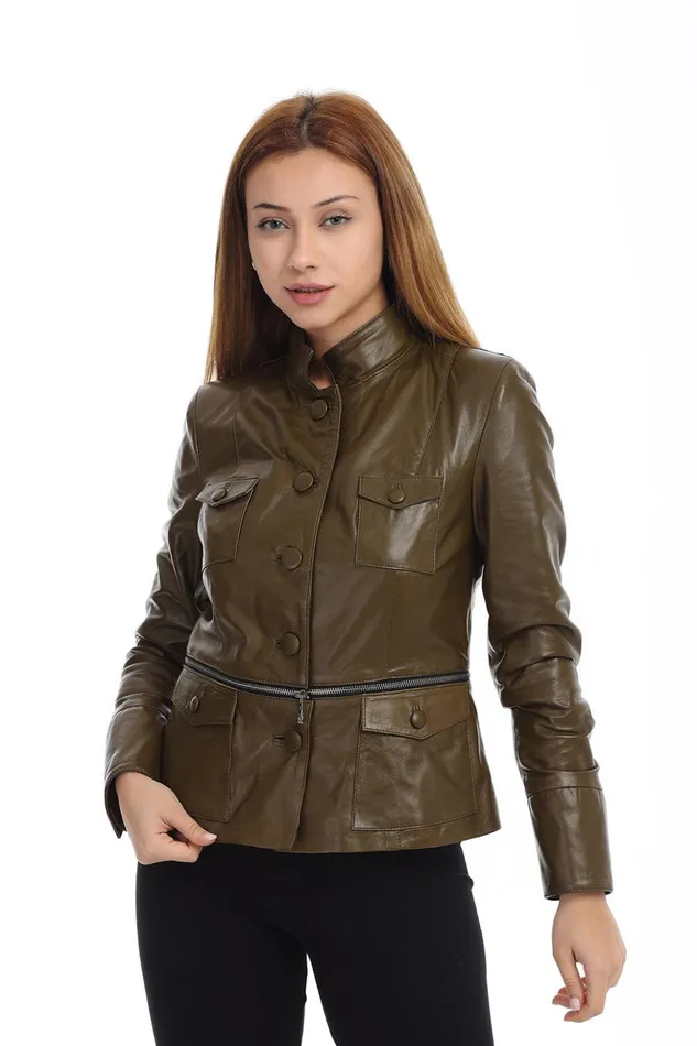 Vinci Leather Leather Jackets The Shunk Pyhtn Khaki Leather Jacket 8211 Women