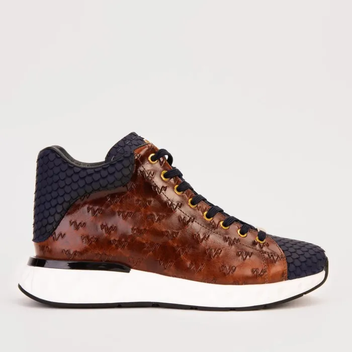 Vinci Leather Sneakers The Caesars Brown and Navy Leather HighTop Sneaker 8211 Men Vinci Leather Sneakers The Caesars Brown and Navy Leather HighTop Sneaker 8211 Men