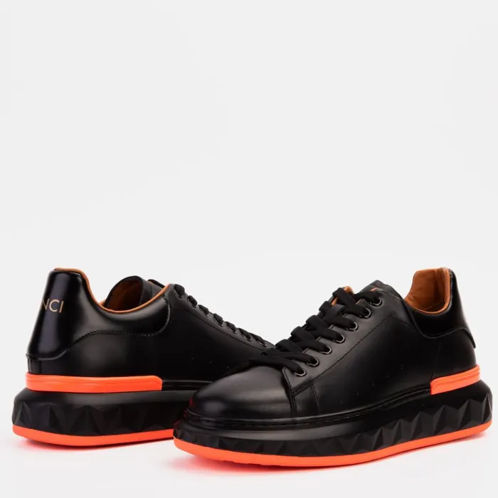 Vinci Leather Sneakers The Linq Black and Orange Leather Sneaker 8211 Men