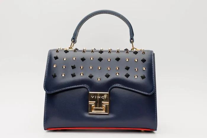 Vinci Leather Women Bags The Infanta Navy Blue Spike Leather Handbag 8211 Women