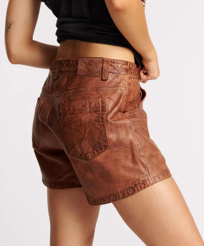 VINTAGE BROWN LEATHER SHORTS Women One Teaspoon Leather VINTAGE BROWN LEATHER SHORTS Women One Teaspoon Leather