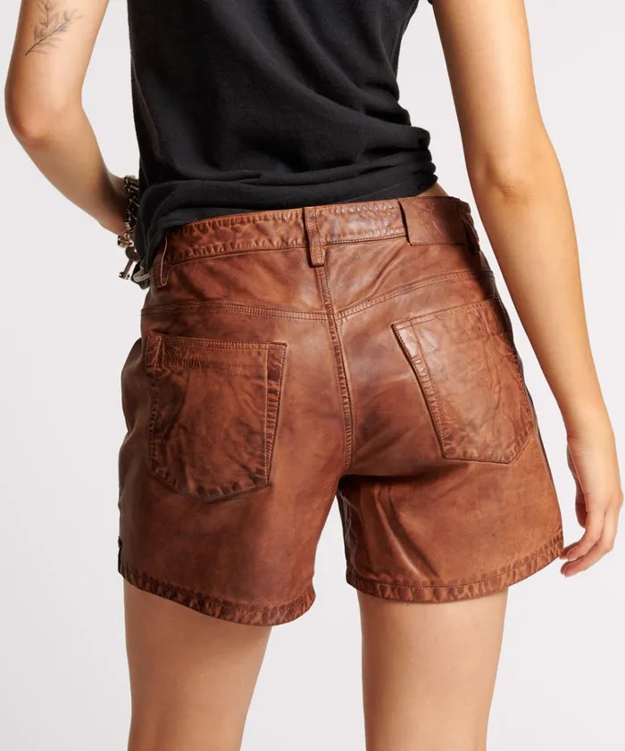 VINTAGE BROWN LEATHER SHORTS Women One Teaspoon Leather VINTAGE BROWN LEATHER SHORTS Women One Teaspoon Leather