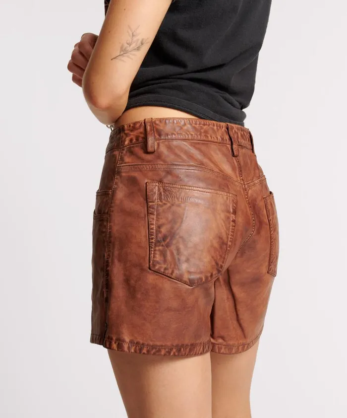 VINTAGE BROWN LEATHER SHORTS Women One Teaspoon Leather VINTAGE BROWN LEATHER SHORTS Women One Teaspoon Leather