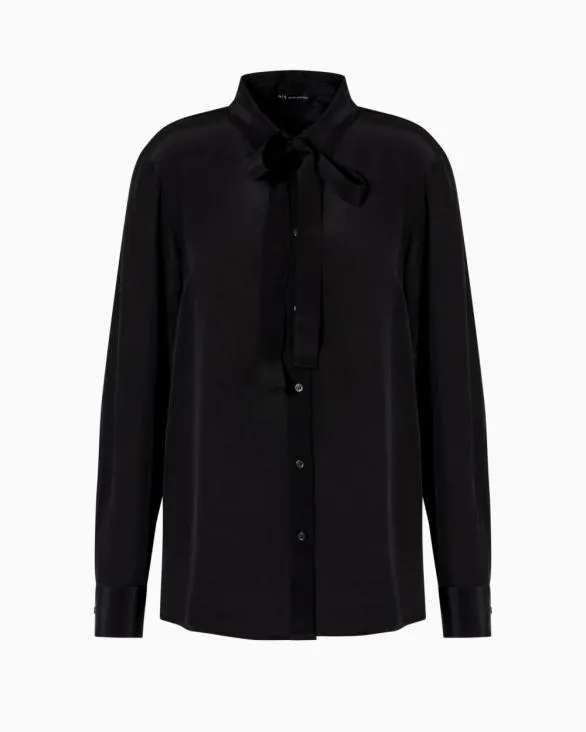 Viscose Shirt With Bow Black Women Armani Shirts And Tops